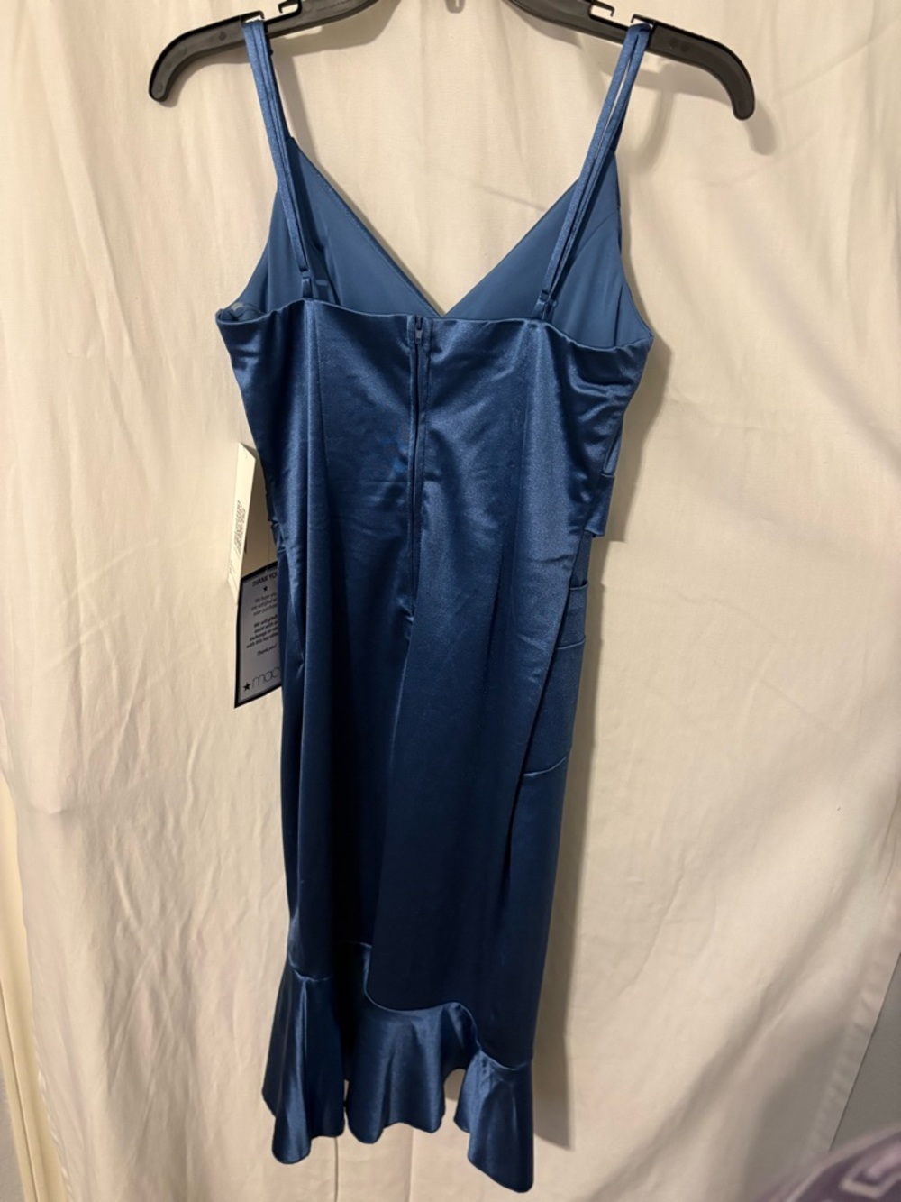 Emerald Sundae Blue Satin Ruffle Midi Dress - Picture 2 of 4